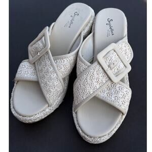 Seychelles Loulou Platform Slide Wedge Sandals Off White Woven Cross 9.5